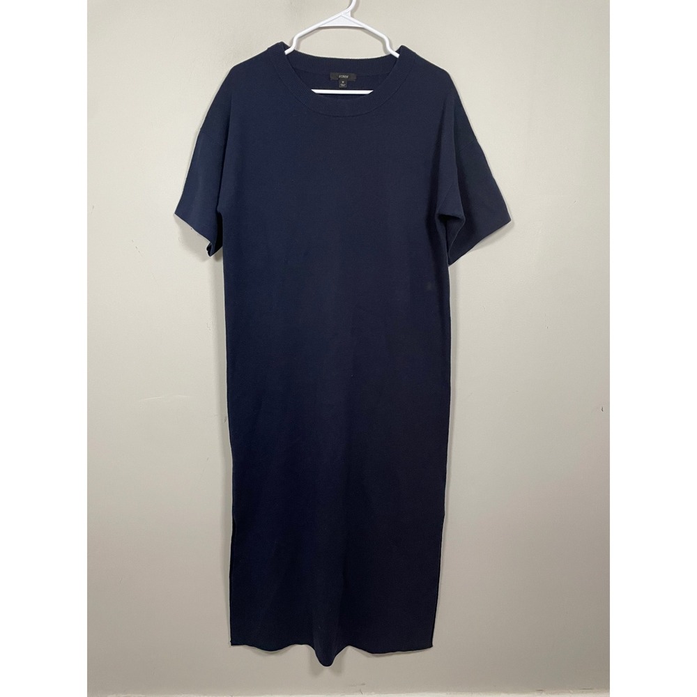 J.Crew Elbow Sleeve Sweater Dress in Navy Blue Size Medium Merino Wool Blend